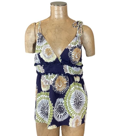 BCBGMAXAZRIA Sleeveless/Tank Top Blouse 100% Cotton Abstract Floral Blue 270A - Picture 1 of 9